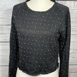 Vtg Michael Simon Sweater 1994 Beaded Cropped Womens Sz 1 Black Tinsel Metallic